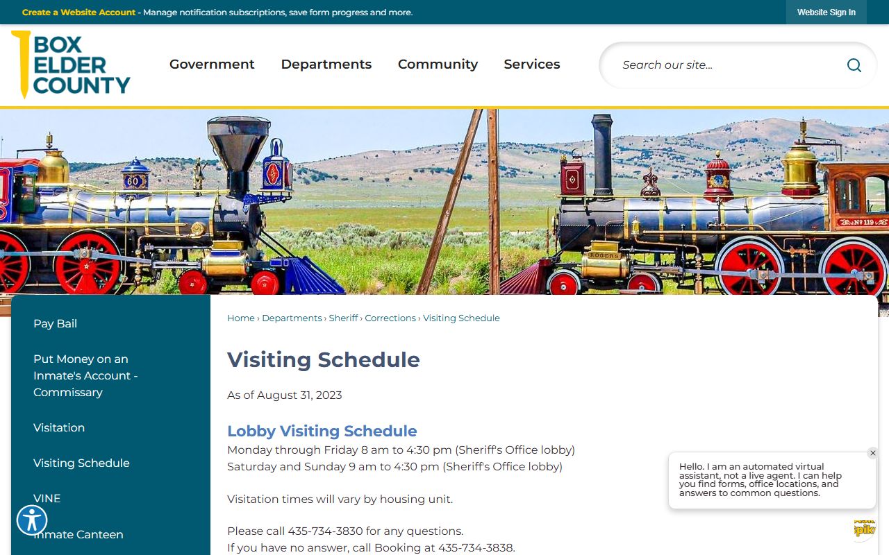 Box Elder County inmate records visiting schedule for jail video visits
