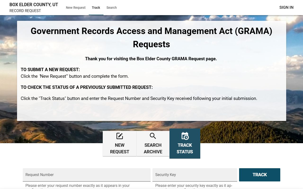 Box Elder County JustFOIA public portal for records requests